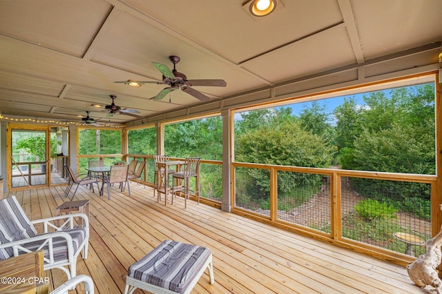 wooden terrace with ceiling fan