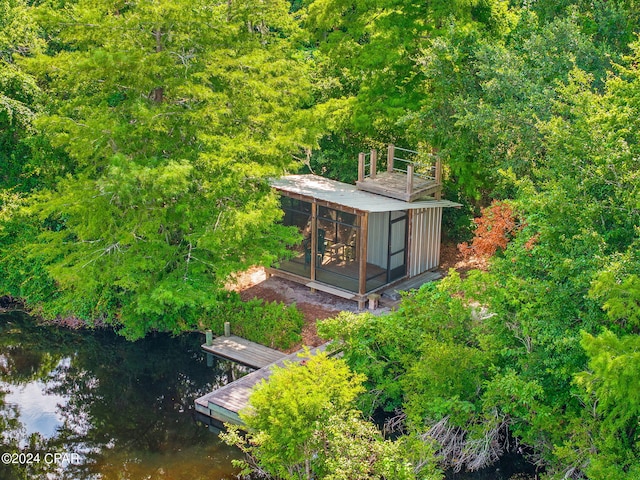 bird's eye view featuring a water view