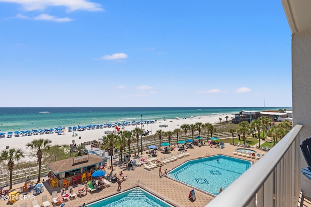 property view of water with a beach view