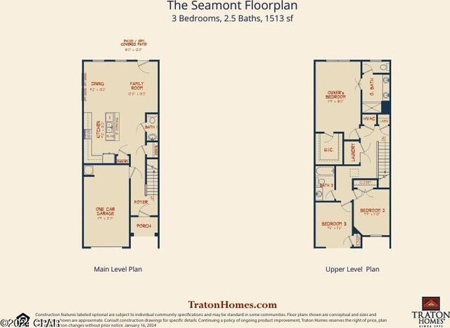 townhome / multi-family property with a front lawn and a garage