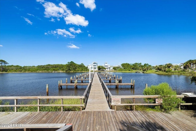 view of dock with a water view