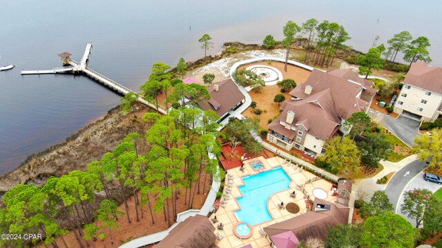 bird's eye view featuring a water view