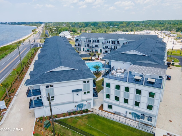 aerial view with a water view