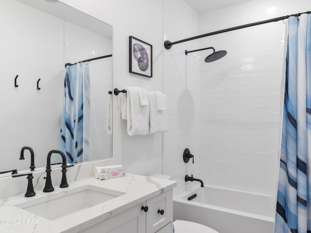 full bathroom featuring vanity, toilet, and shower / bathtub combination with curtain