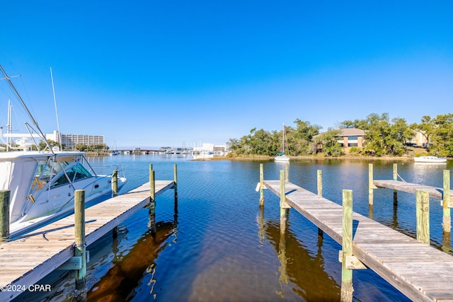 view of dock with a water view