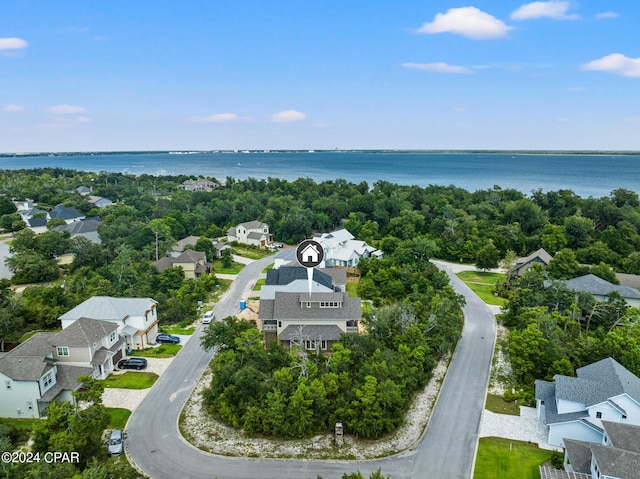 aerial view featuring a water view