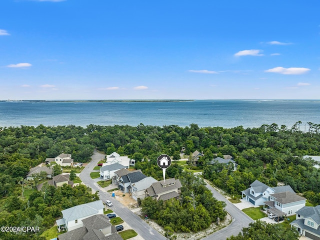 aerial view featuring a water view