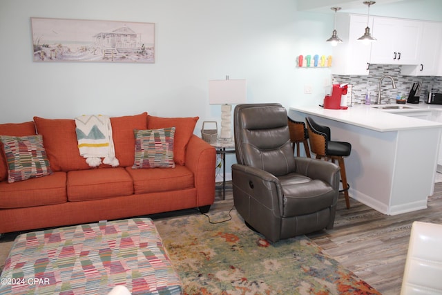 living room featuring light wood-type flooring