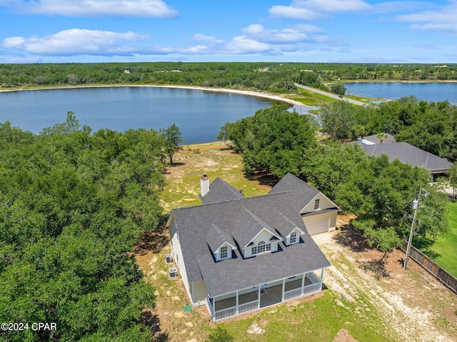 drone / aerial view featuring a water view