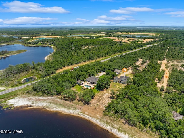 bird's eye view featuring a water view