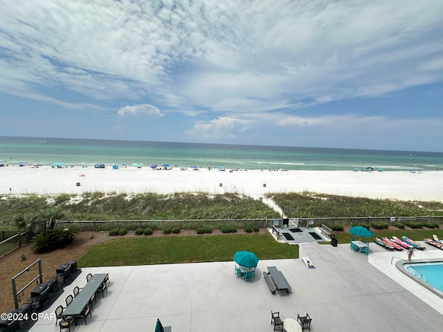 view of water feature with a view of the beach