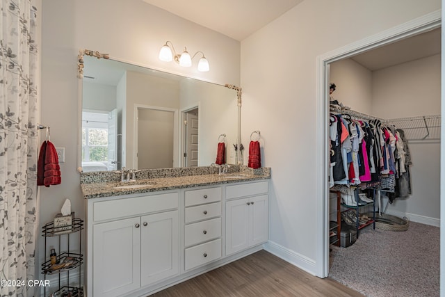 bathroom featuring hardwood / wood-style flooring and vanity