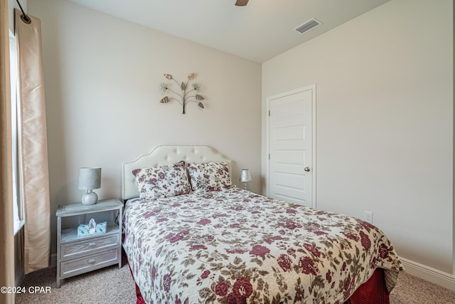 bedroom featuring ceiling fan and carpet flooring