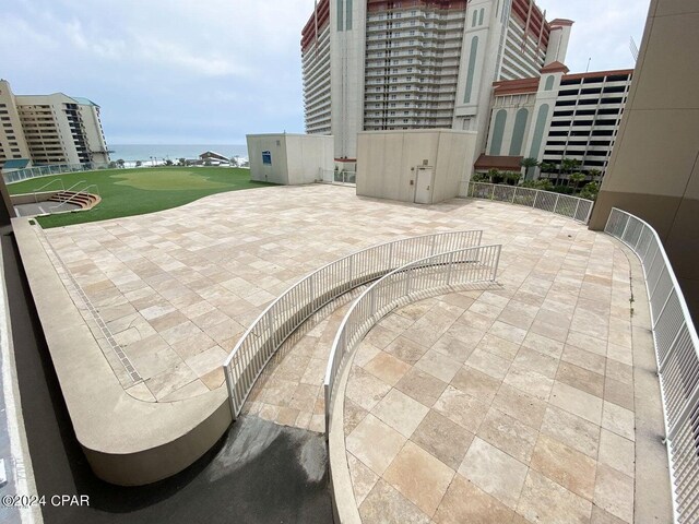 view of patio / terrace with a water view