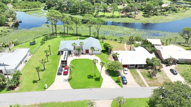 aerial view with a water view