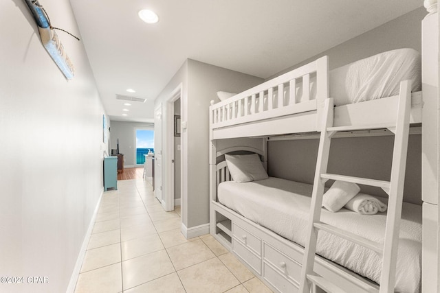 bedroom featuring recessed lighting, visible vents, baseboards, and light tile patterned flooring