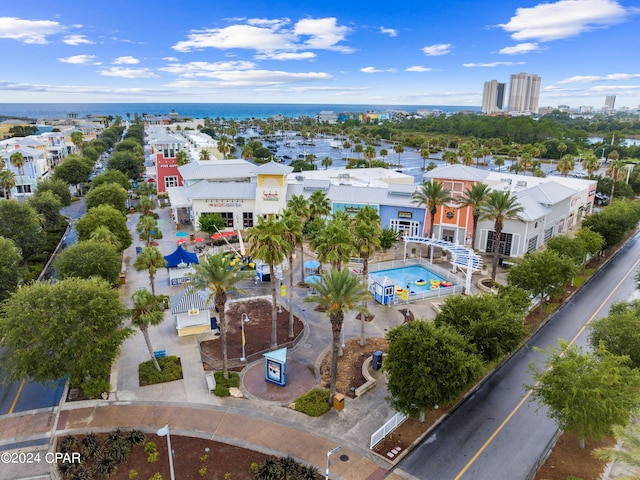 bird's eye view featuring a water view