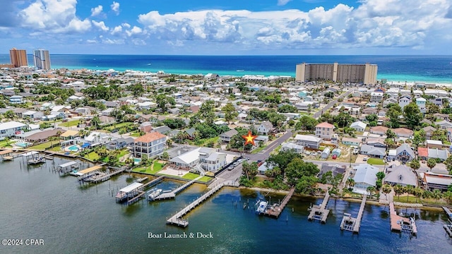 aerial view with a water view