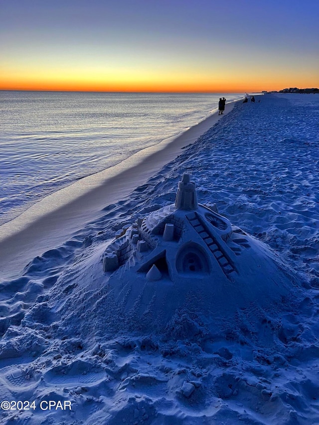 view of water feature with a view of the beach