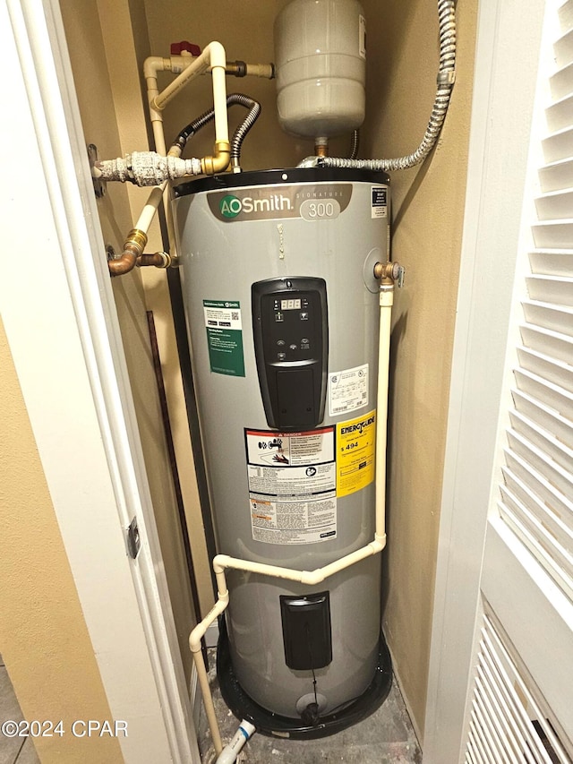 utility room with electric water heater