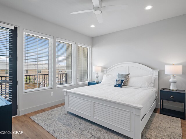 101 Deluna Pl Unit A, Panama City Beach, FL 32413 - bedroom featuring recessed lighting, light wood finished floors, baseboards, and a ceiling fan