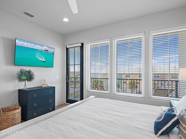 101 Deluna Pl Unit A, Panama City Beach, FL 32413 - bedroom with recessed lighting, visible vents, a ceiling fan, and baseboards