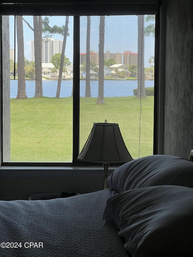 bedroom with a water view