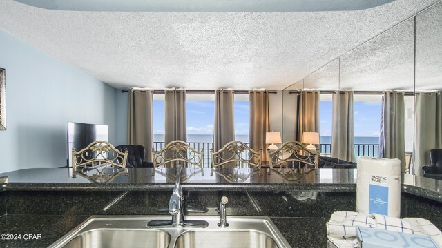 kitchen featuring sink, a textured ceiling, and plenty of natural light