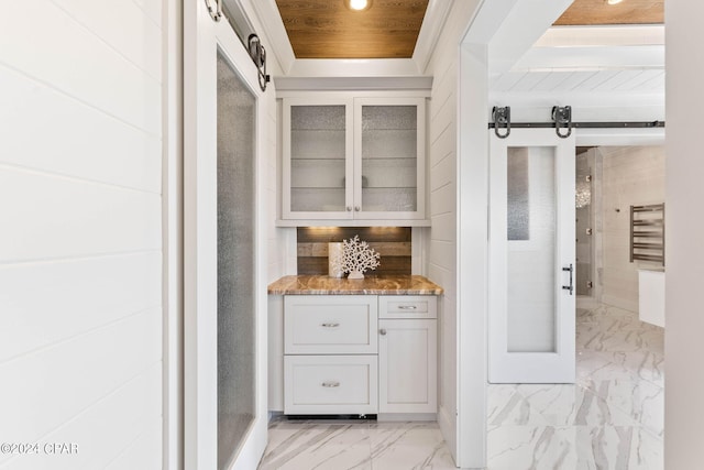 interior space with wood ceiling