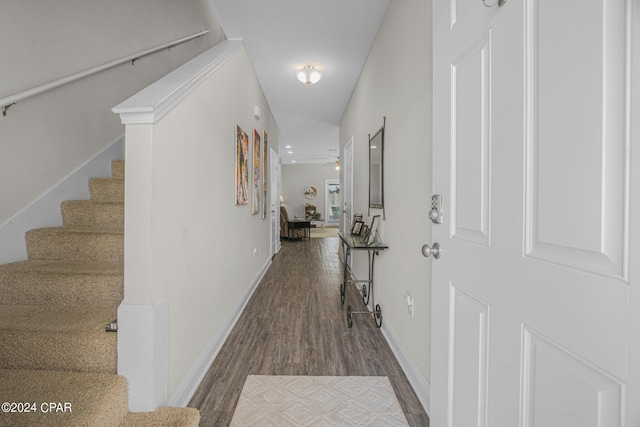 corridor featuring dark hardwood / wood-style floors