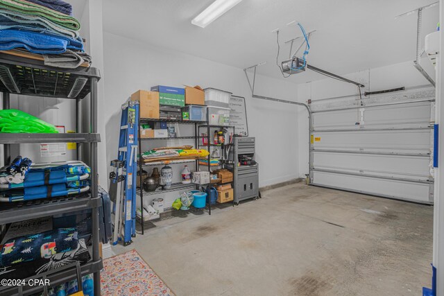 garage with a garage door opener