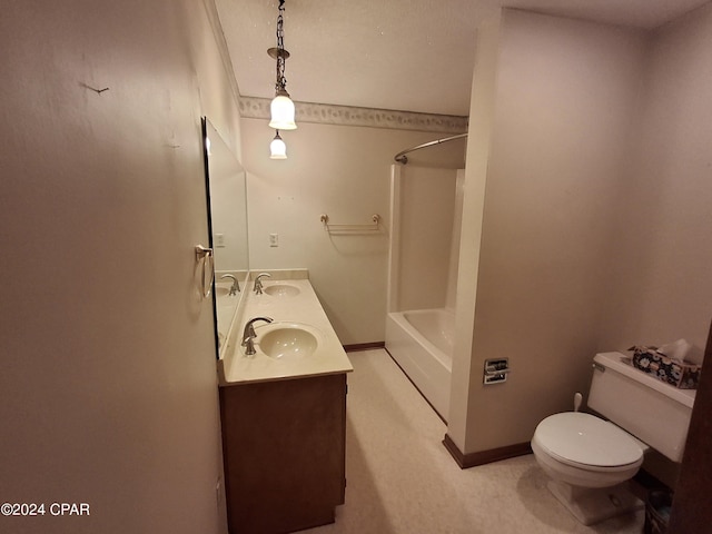 full bathroom featuring vanity, shower / bathing tub combination, and toilet