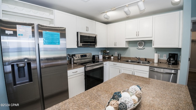 kitchen featuring sink, white cabinets, dark hardwood / wood-style floors, and appliances with stainless steel finishes