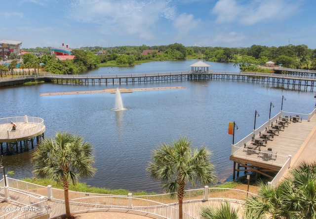 view of dock with a water view