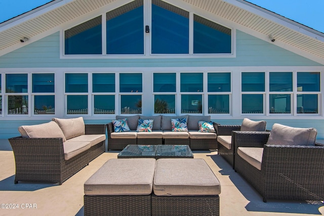 view of patio with a hot tub