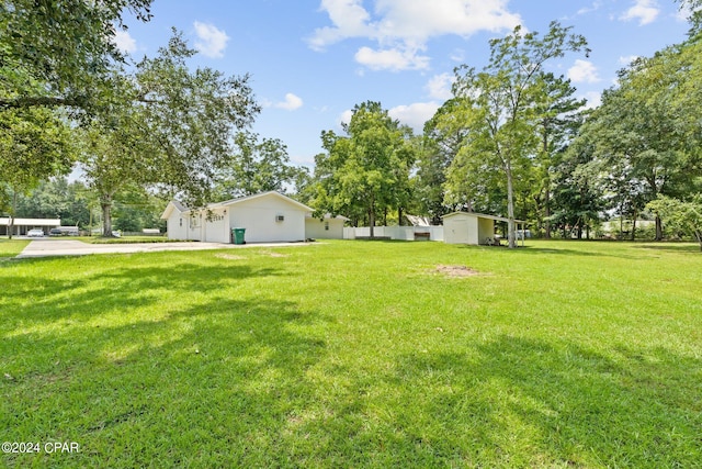 view of yard with a shed