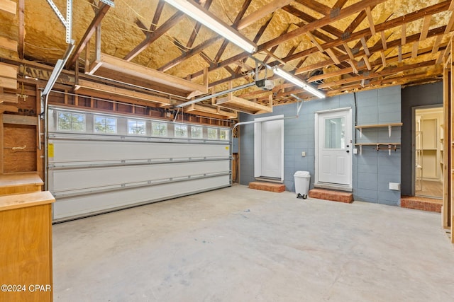 garage with a garage door opener