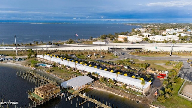 aerial view featuring a water view