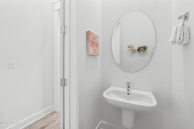 bathroom with wood-type flooring