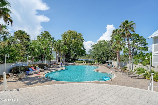 view of pool featuring a patio