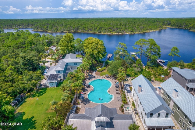 aerial view featuring a water view