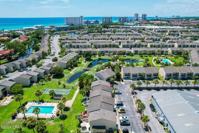 aerial view with a water view