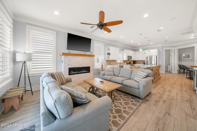 93 Emerald Cove Ln, Inlet Beach, FL 32461 - living area with ceiling fan, ornamental molding, light wood finished floors, and recessed lighting