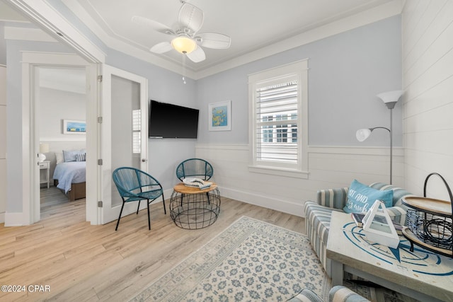 93 Emerald Cove Ln, Inlet Beach, FL 32461 - sitting room featuring a wainscoted wall, wood finished floors, and ceiling fan