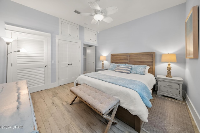 93 Emerald Cove Ln, Inlet Beach, FL 32461 - bedroom with light wood-style floors, visible vents, a ceiling fan, and baseboards