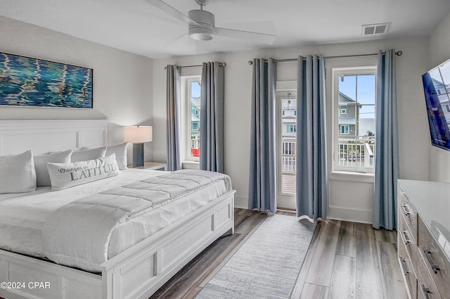 bedroom featuring ceiling fan and hardwood / wood-style floors