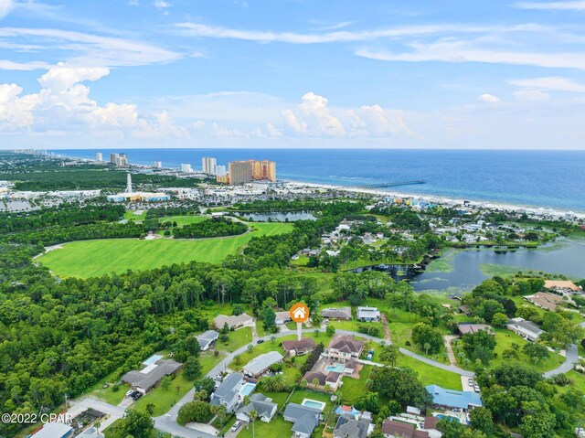 aerial view with a water view