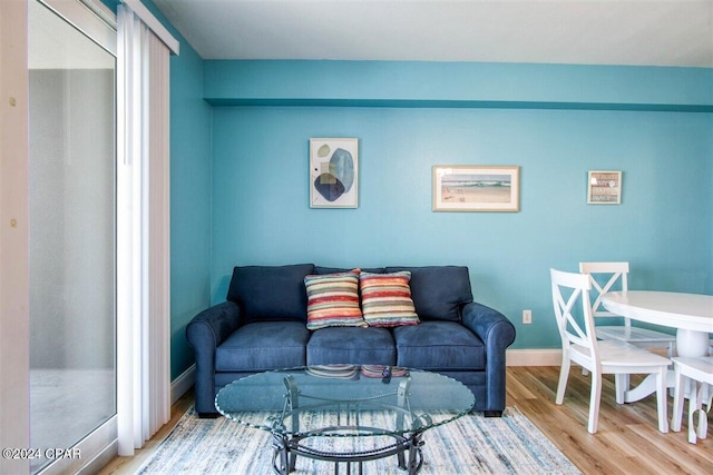 living room with light hardwood / wood-style flooring