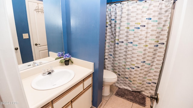 bathroom with tile patterned flooring, toilet, and vanity