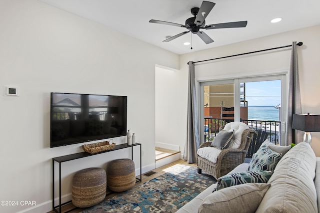17674 Front Beach Rd Unit 10Units, Panama City Beach, FL 32413 - living room with baseboards, a ceiling fan, recessed lighting, and wood finished floors